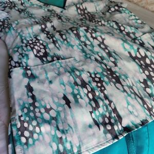 Healing Hands Teal and Black Patterned Scrub Top and Teal Pants